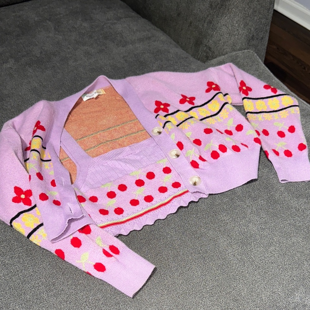 Hazel Moon Y2K 2PC! Lavender & Floral Top + Cardigan DUO SET (size: Medium) - Picture 5 of 13